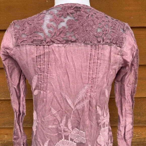 Tregene Silk Lace Embroidered Floral Blouse Shirt Size S - Picture 8 of 9